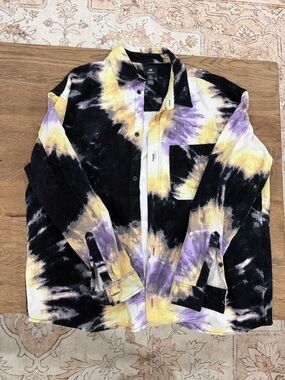H&M Tie-Dye Button-Down Shirt Jacket — Black, Yellow & Purple